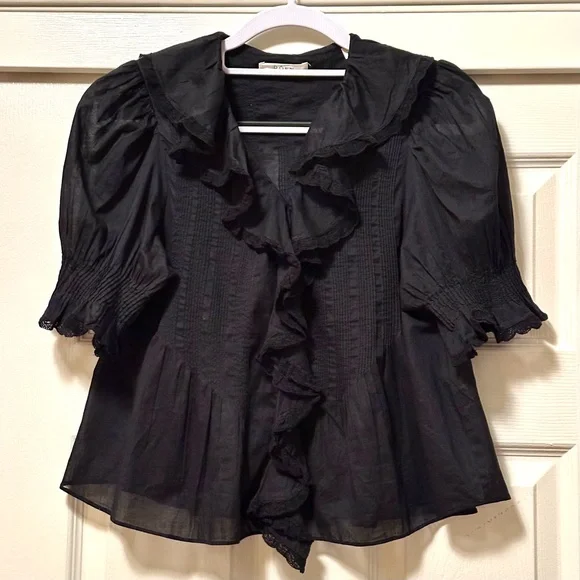 Doen Henri Top Black Ruffled Button Down - Picture 3 of 5